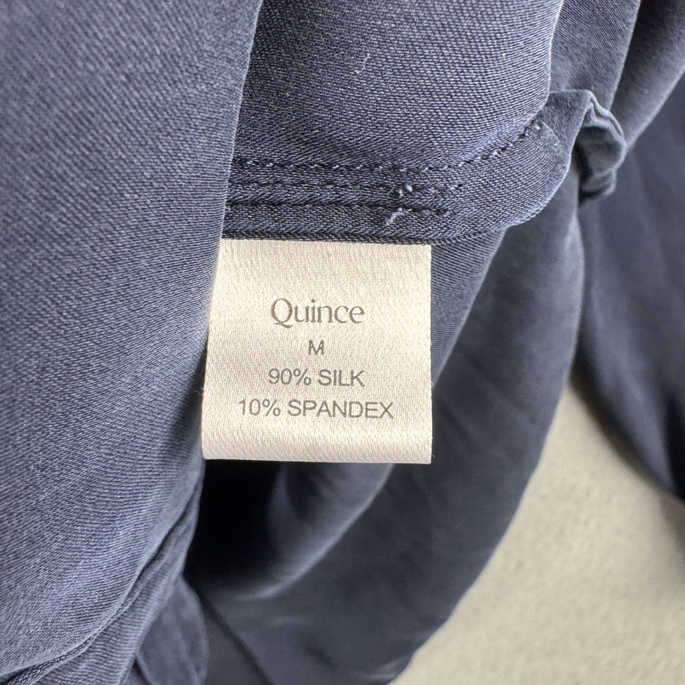 Quince Washable Stretch Silk Notch Collar Blouse Navy Blue Size M Long Sleeve - Picture 4 of 6